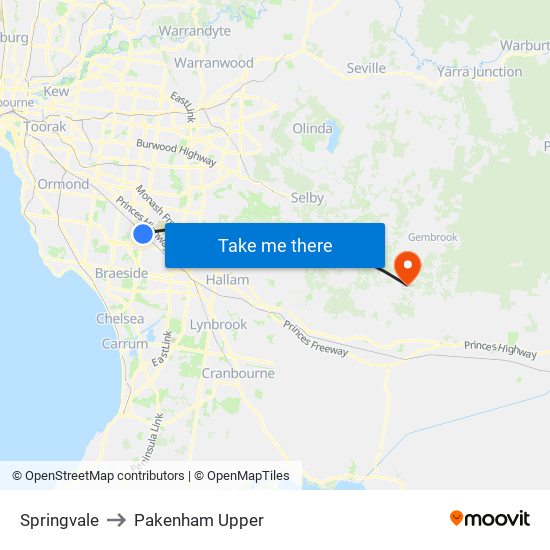 Springvale to Pakenham Upper map