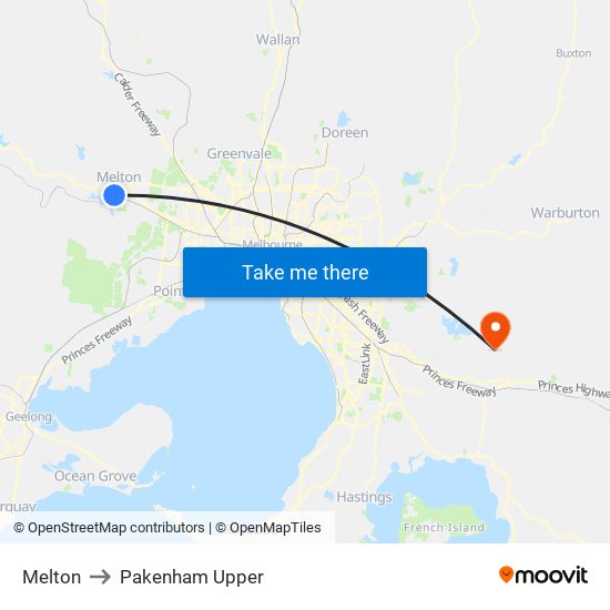 Melton to Pakenham Upper map