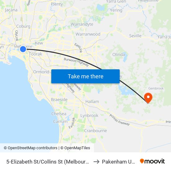 5-Elizabeth St/Collins St (Melbourne City) to Pakenham Upper map