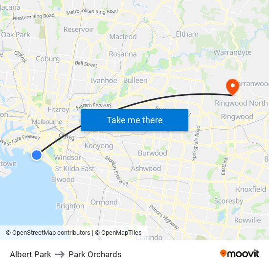 Albert Park to Park Orchards map