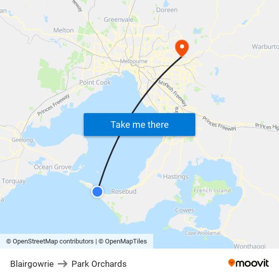 Blairgowrie to Park Orchards map