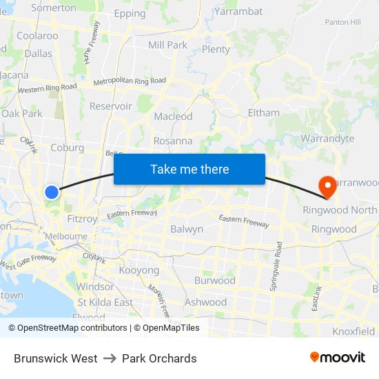 Brunswick West to Park Orchards map