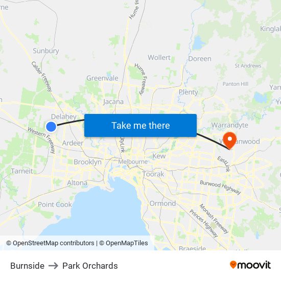 Burnside to Park Orchards map