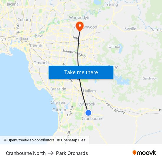 Cranbourne North to Park Orchards map