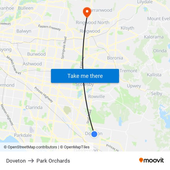 Doveton to Park Orchards map
