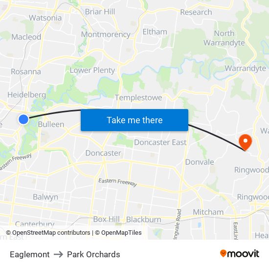 Eaglemont to Park Orchards map