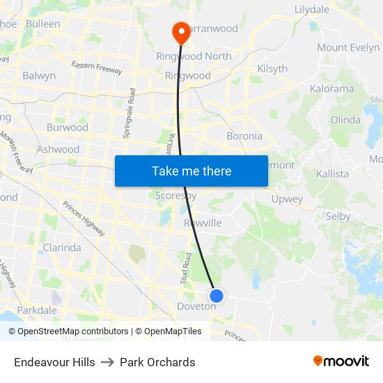 Endeavour Hills to Park Orchards map