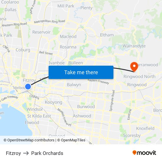 Fitzroy to Park Orchards map