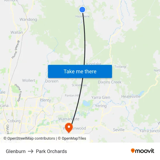 Glenburn to Park Orchards map
