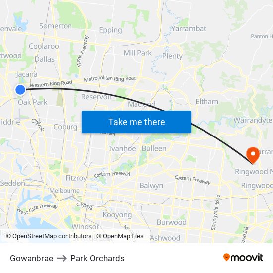 Gowanbrae to Park Orchards map