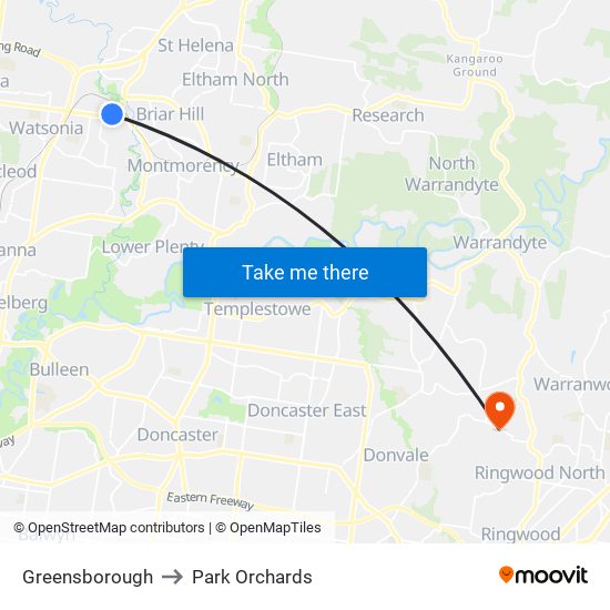 Greensborough to Park Orchards map