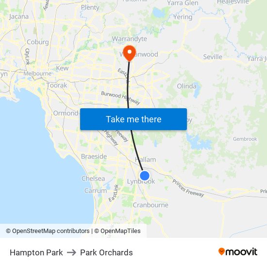 Hampton Park to Park Orchards map