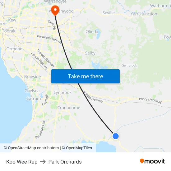 Koo Wee Rup to Park Orchards map