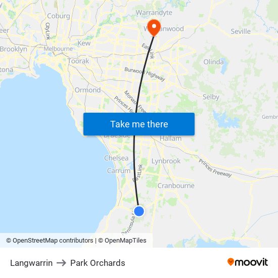 Langwarrin to Park Orchards map