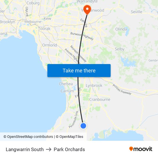 Langwarrin South to Park Orchards map