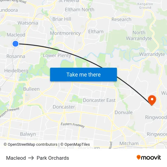 Macleod to Park Orchards map