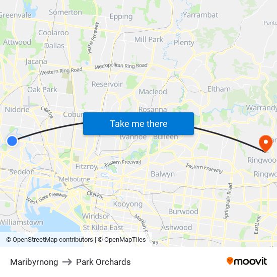 Maribyrnong to Park Orchards map