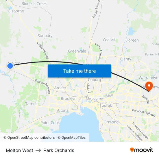 Melton West to Park Orchards map