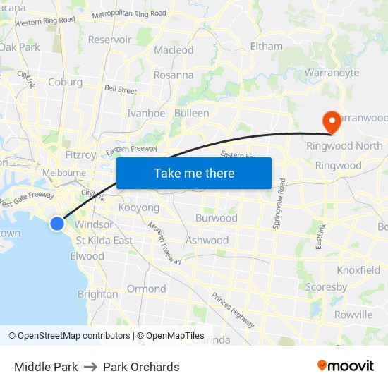 Middle Park to Park Orchards map