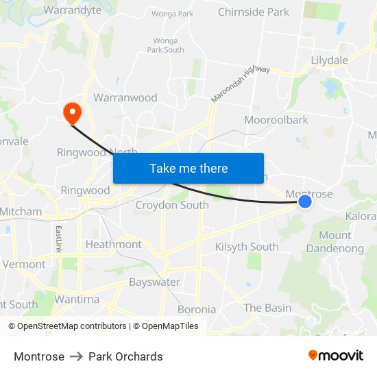 Montrose to Park Orchards map