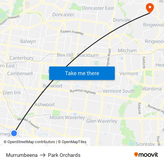 Murrumbeena to Park Orchards map