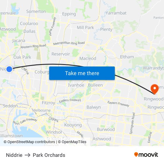 Niddrie to Park Orchards map