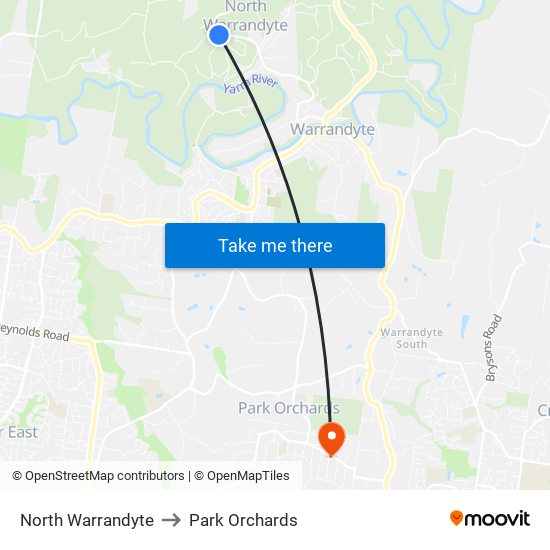 North Warrandyte to Park Orchards map