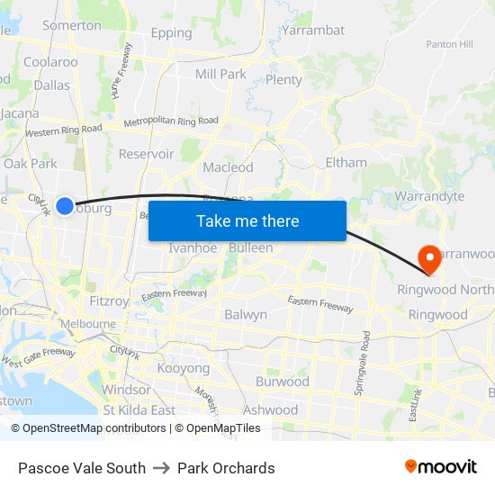 Pascoe Vale South to Park Orchards map