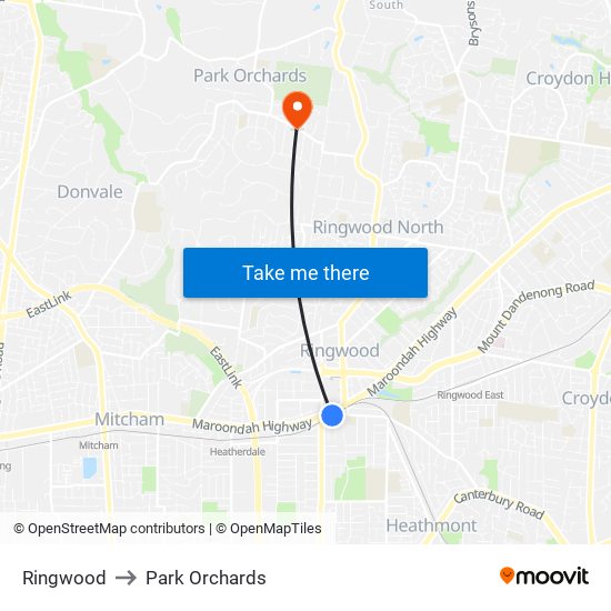 Ringwood to Park Orchards map