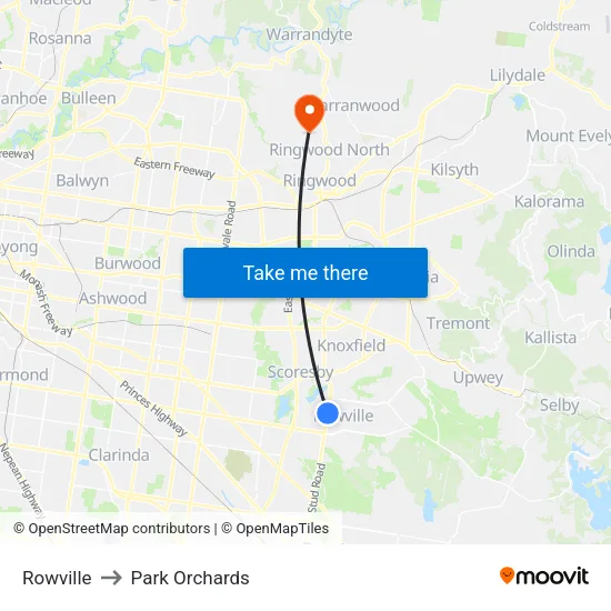 Rowville to Park Orchards map