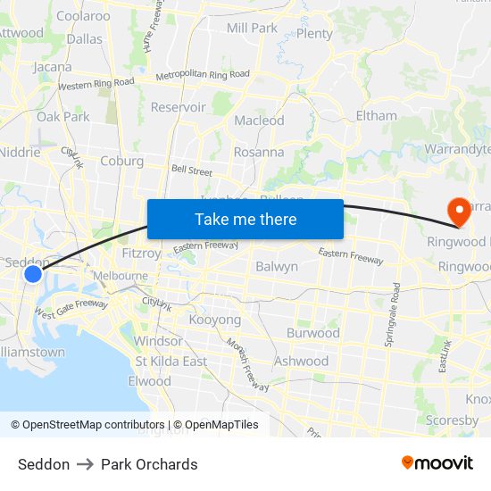 Seddon to Park Orchards map