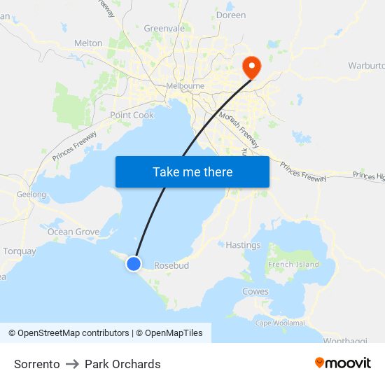 Sorrento to Park Orchards map