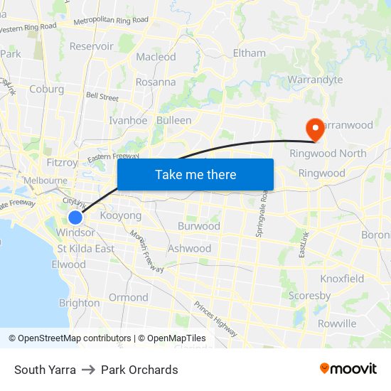 South Yarra to Park Orchards map