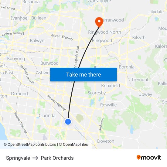 Springvale to Park Orchards map