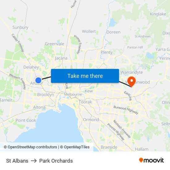 St Albans to Park Orchards map