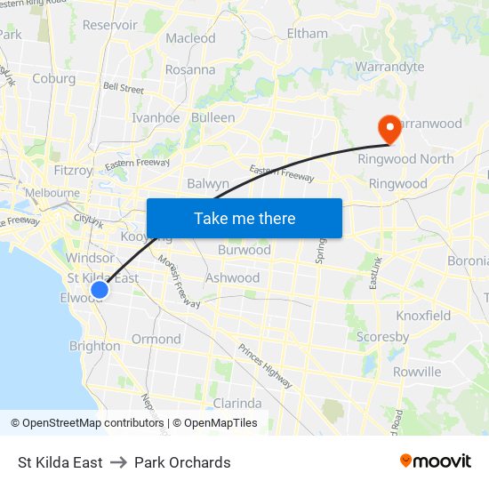 St Kilda East to Park Orchards map