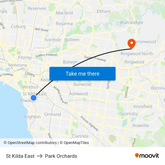 St Kilda East to Park Orchards map