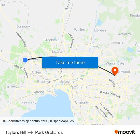 Taylors Hill to Park Orchards map