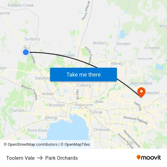 Toolern Vale to Park Orchards map