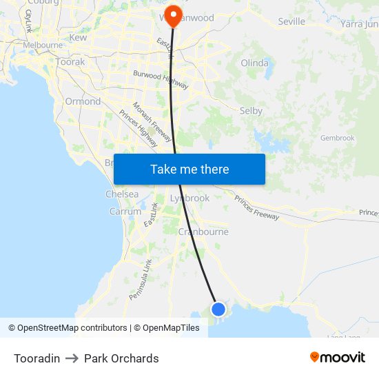 Tooradin to Park Orchards map