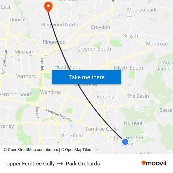 Upper Ferntree Gully to Park Orchards map