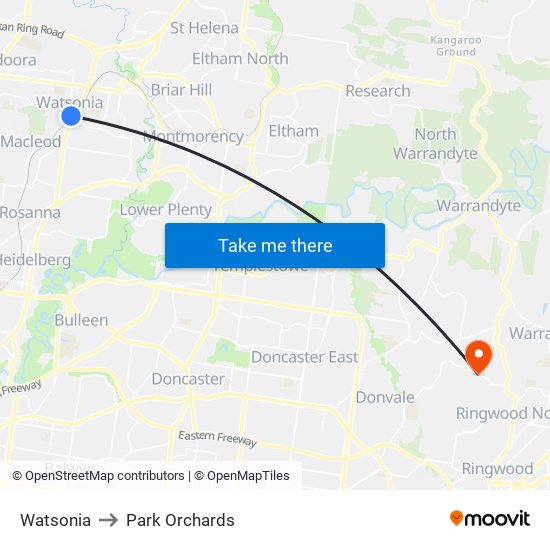 Watsonia to Park Orchards map