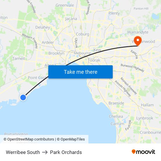 Werribee South to Park Orchards map