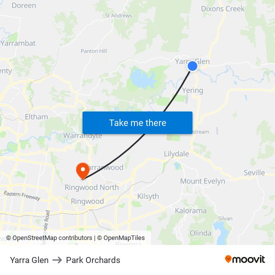 Yarra Glen to Park Orchards map