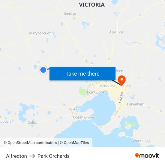 Alfredton to Park Orchards map