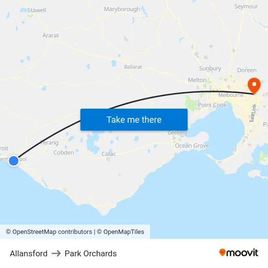 Allansford to Park Orchards map