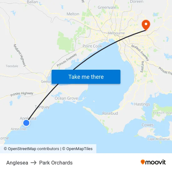 Anglesea to Park Orchards map