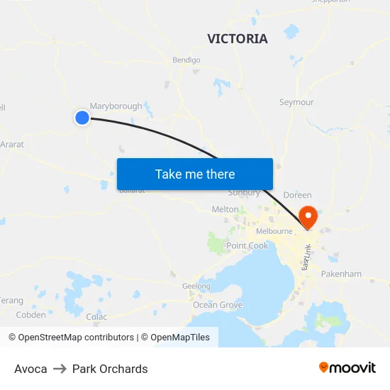 Avoca to Park Orchards map