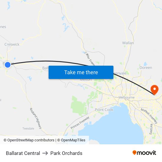 Ballarat Central to Park Orchards map