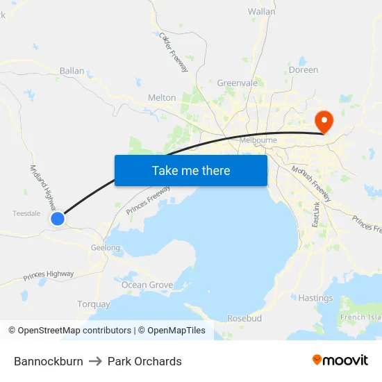 Bannockburn to Park Orchards map